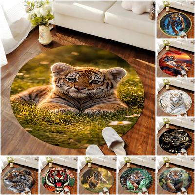 1 Stück Tiger-Thema Rund bedruckter Teppich - Heimdekoration Teppich für Wohnzimmer Schlafzimmer Bodenbelag Computerstuhl Bereichsteppich