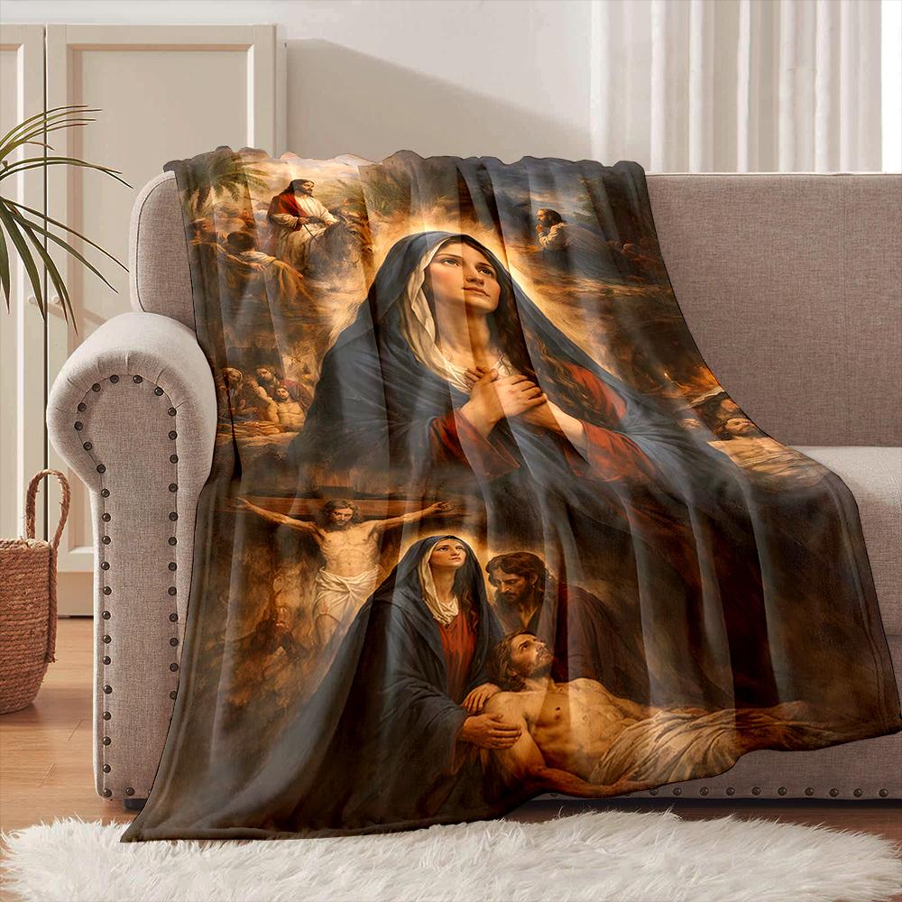 Biblical scenes religious figures Faith-printed Flannel Blanket Soft and Warm Suitable for Home Travel Picnics Camping RV