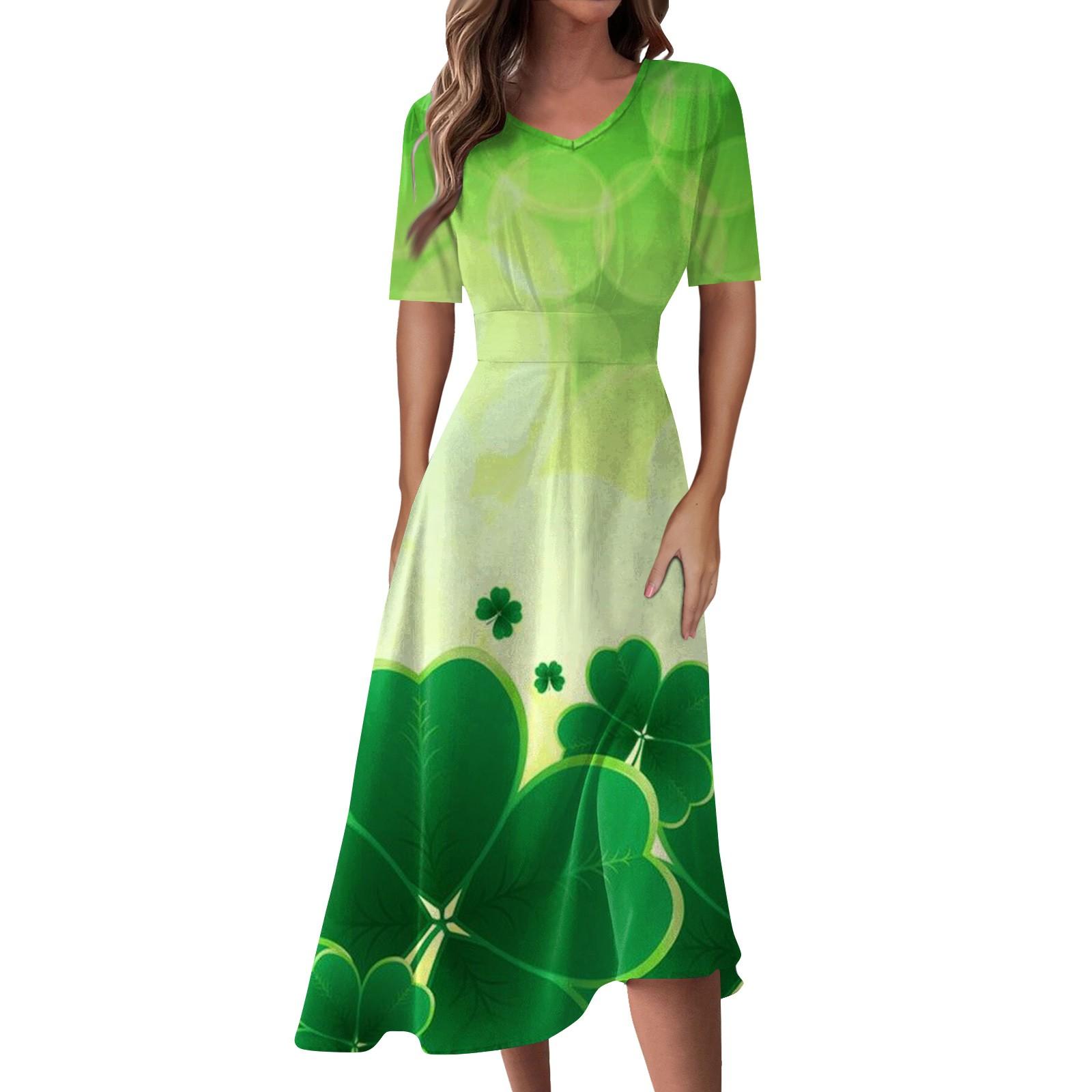 Женская повседневная мода St. Длинное свободное платье с принтом ко Дню Святого Патрика — фото 3