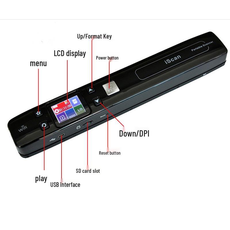 Portable Borderless HD Scanner, 1050 DPI, Black & White/Color