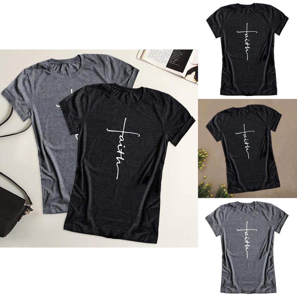 Dames T-shirt met korte mouwen, zomer, met geloofsletterprint, grafisch T-shirt, blouse, mode, in zacht en comfortabel materiaal