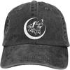 Lone Wolf Howling Moon Baseball Cap Distressed Cotton Washed Casual Adjustable Hat