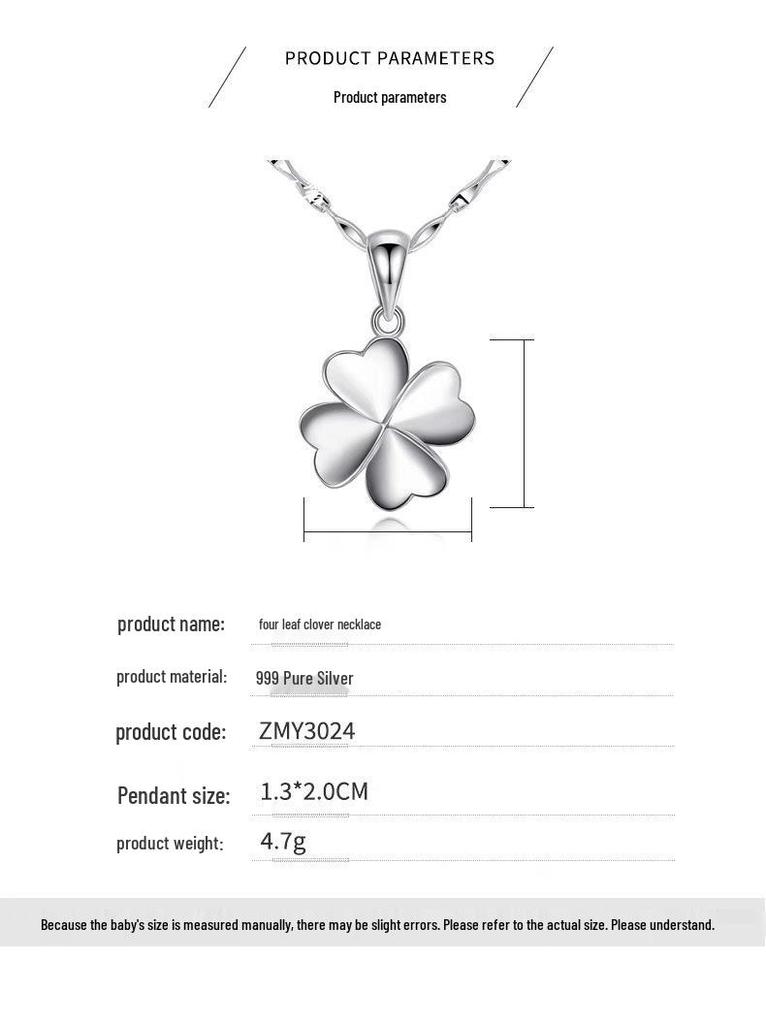 Double-Sided Lucky Four-Leaf Clover Pendant Necklace In S999 Sterling Silver - Versatile Clavicle Chain Gift for Girlfriend