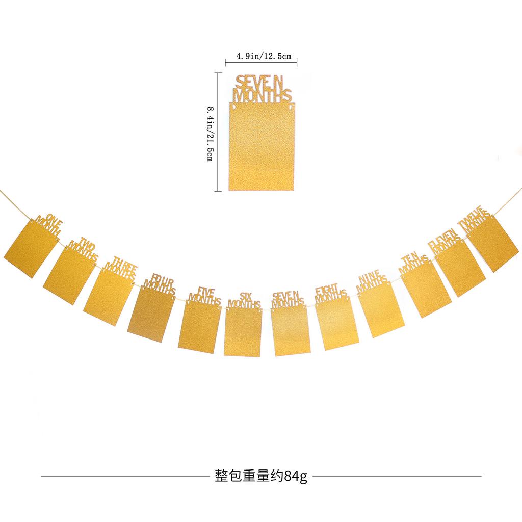 Kindergeburtstagsfeier, Dekoration des Veranstaltungsortes für die Erstjahresfeier, Fotos Januar-Dezember, Flaggen, Fotorahmen, Banner