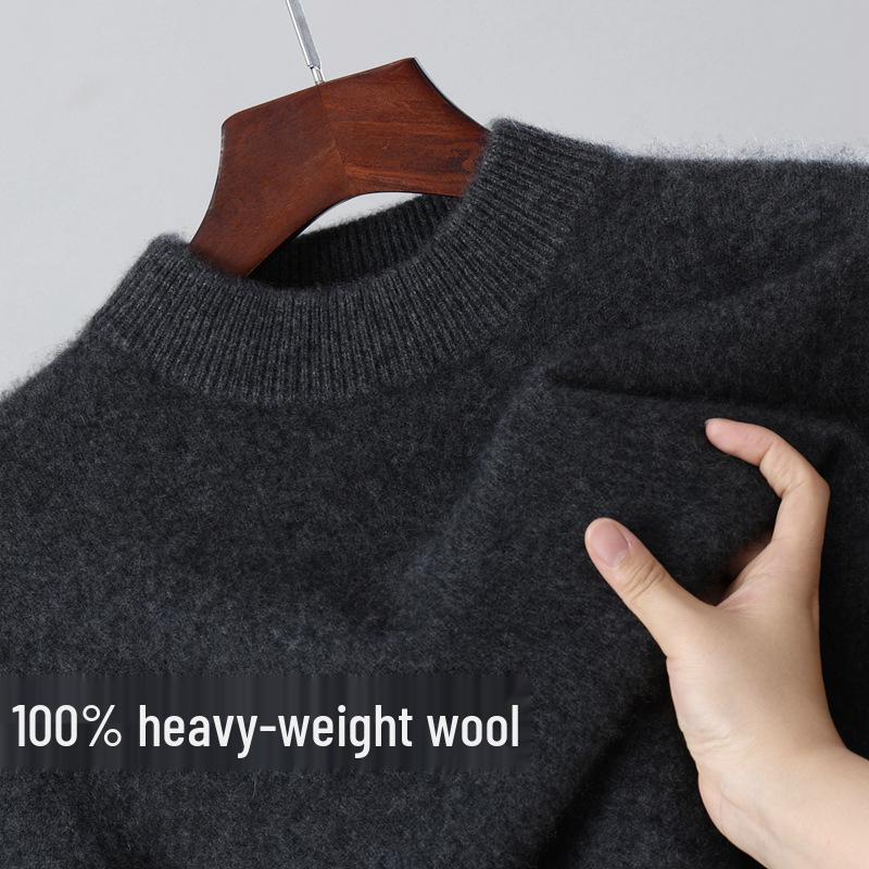Men's 100% Wool Round Neck Loose Casual Sweater - Thickened Long Sleeve Knitwear