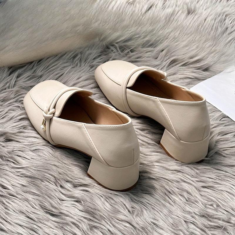 Simple High Heels New Square Toe Deep Mouth Slip-on Soft Sole Non-slip Wear-resistant Block Heel Single Shoes