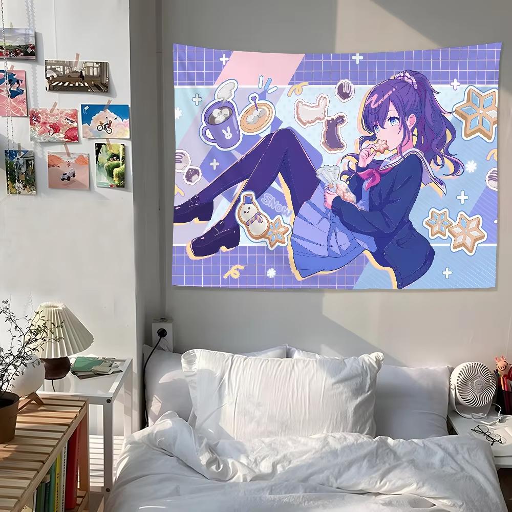 Project Sekai Cartoon Anime Tapestry Relaxed Character with Ramune Sweet Accents Room Accent for Cute Anime Soft Aesthetic