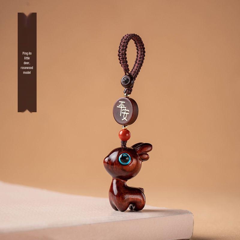 Deer Road Sandalwood Keychain: Cute Deer Pendant Lanyard for Phones - Creative Gift for Men & Women