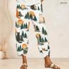 Women Plus Size Loose Deer And Leaf Printed Cross Hem Cropped Pants
