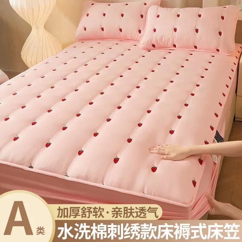 Thickened Oversized Soft Mattress Protector, Solid Color Fitted Sheet, Embroidered Mattress Cover