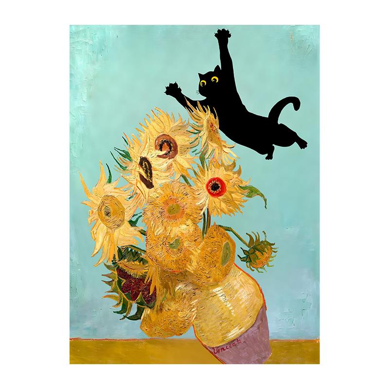 Van Gogh Black Cat Sunflowers Funny Art Matisse Monet Canvas Painting Posters And Prints Wall Pictures For Living Room Decor