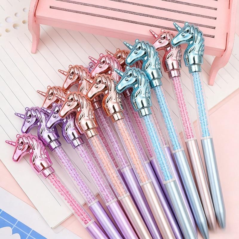4Pcs Cute Unicorn Crystal Ballpoint Pens Creative Diamond Rotating Blue Writing Ballpoint Pen Unicorn Cat Love Style