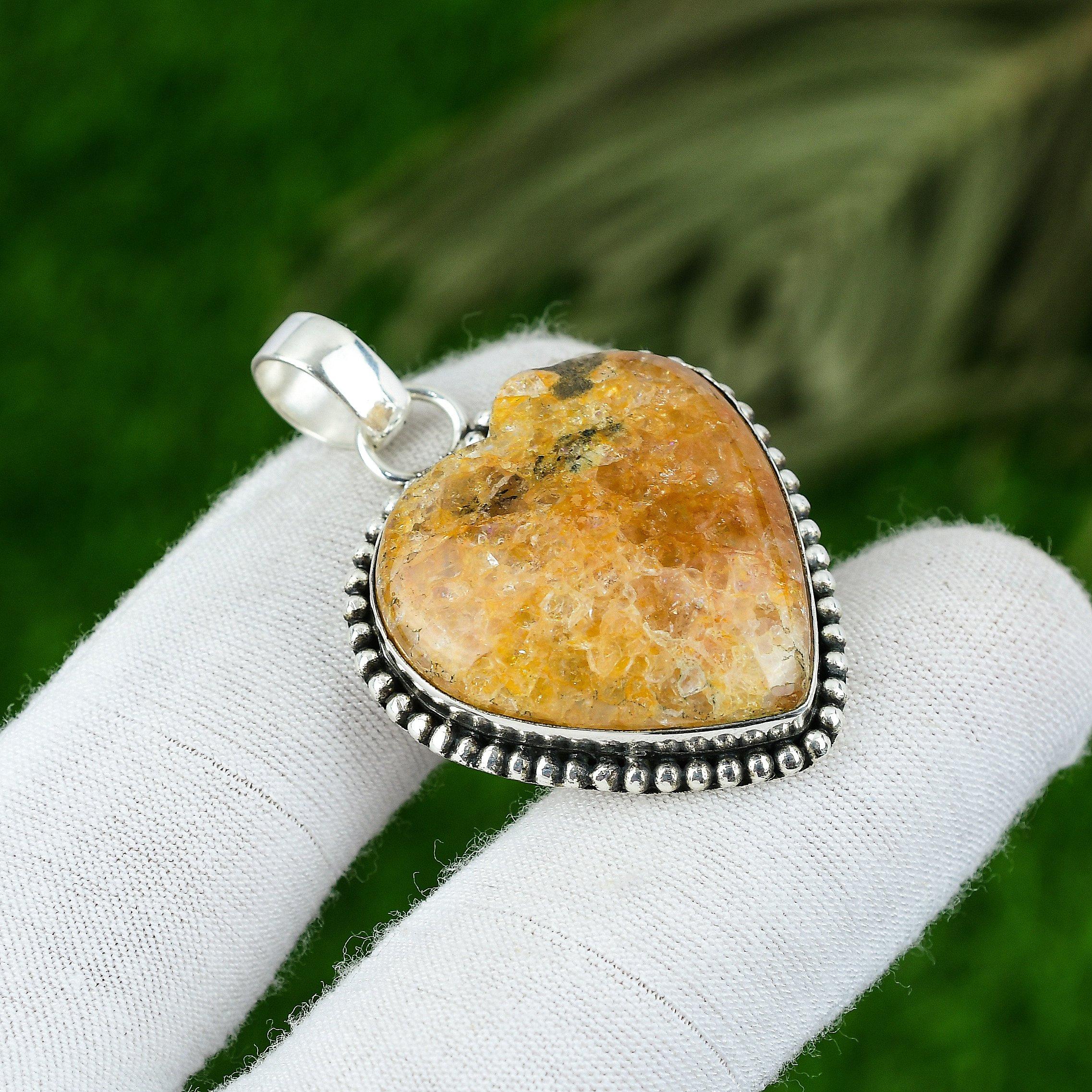 

Natural Hematoid Gemstone Pendant Handmade 925 Sterling Silver Indian Jewelry