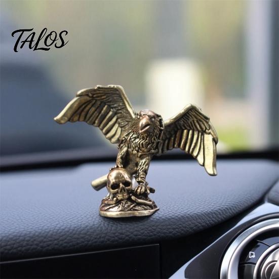 Unique Dark Art Collectible Eagle Skull Figurine, Small Vintage Bird Statue, Solid Brass Decorative Aged Bronze Figure Sculpture for Home Office Desk