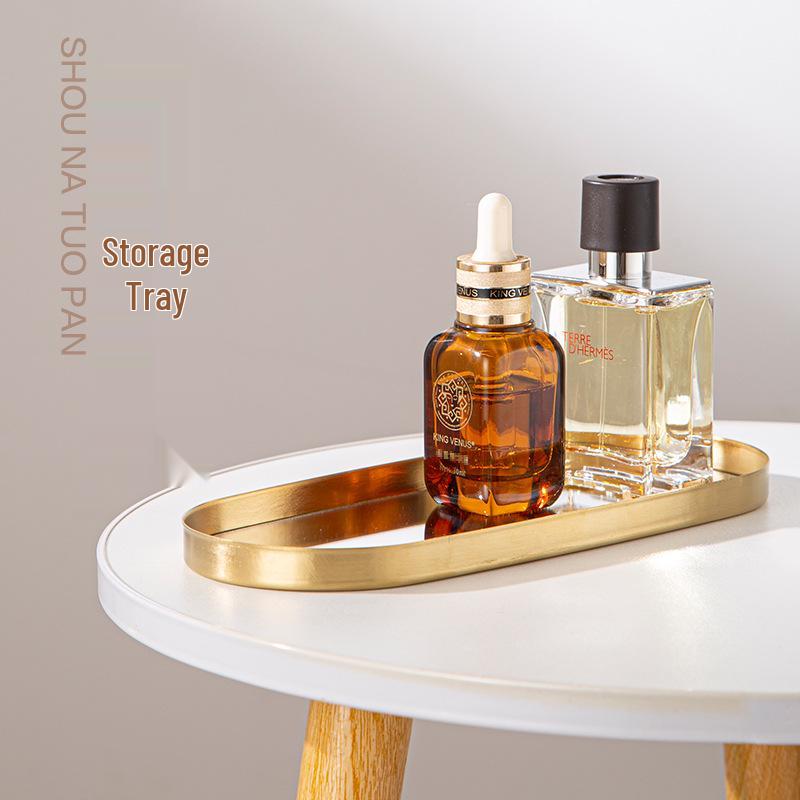 Nordic Light Luxury Jewelry & Cosmetics Storage Tray with Mirror for Desktop Decor and Aromatherapy