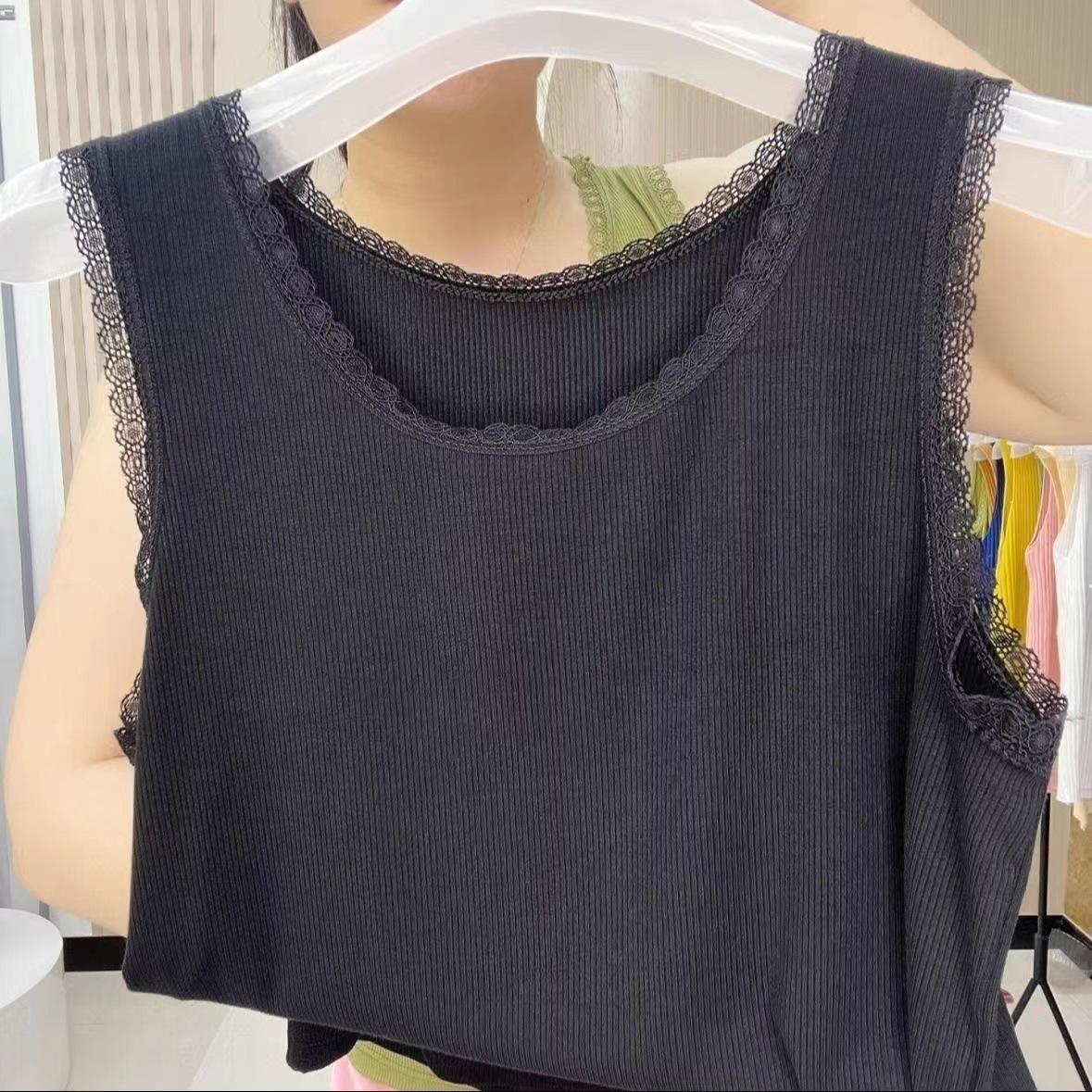 Lace lace small suspender vest women s summer new slim fit outside sleeveless top with bottoming shirt inside m recommended 40-50kg чёрный