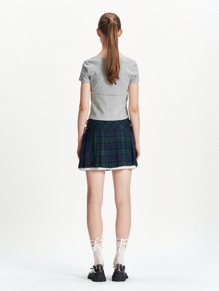 Tuomio Mini Check Pleats Skirt [Green]