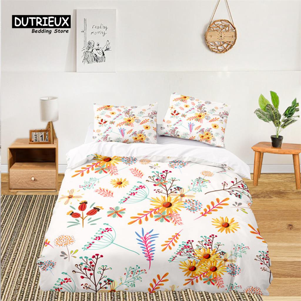 Soft Floral Bedding Set For Kids Girls Adults Leaves Flowers Branch Print Duvet Cover Set Quilt Cover Pillowcases Bedroom Decor