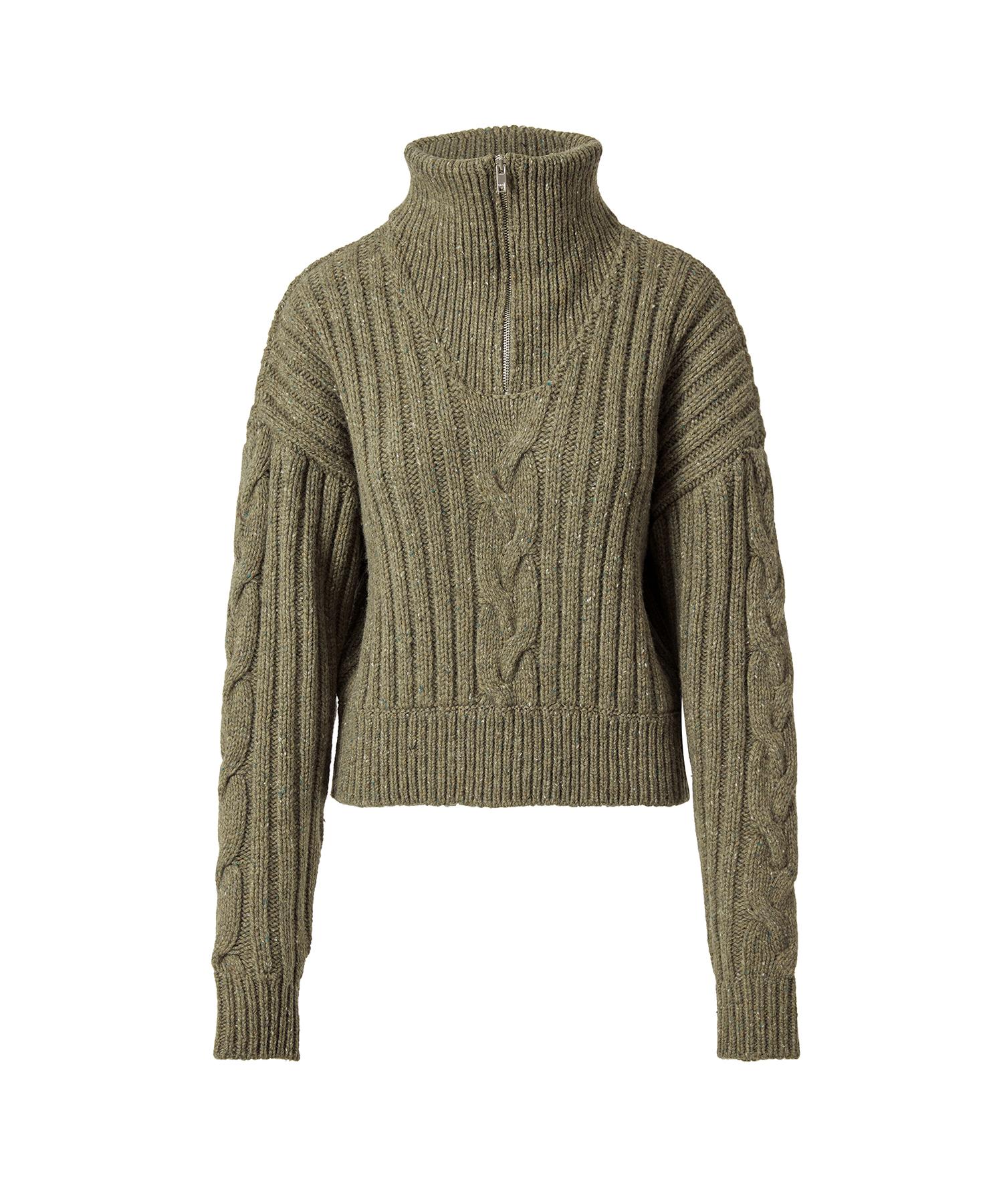 Dre Wool-Blend Quarter-Zip Cable Sweater_Khaki Khaki/L