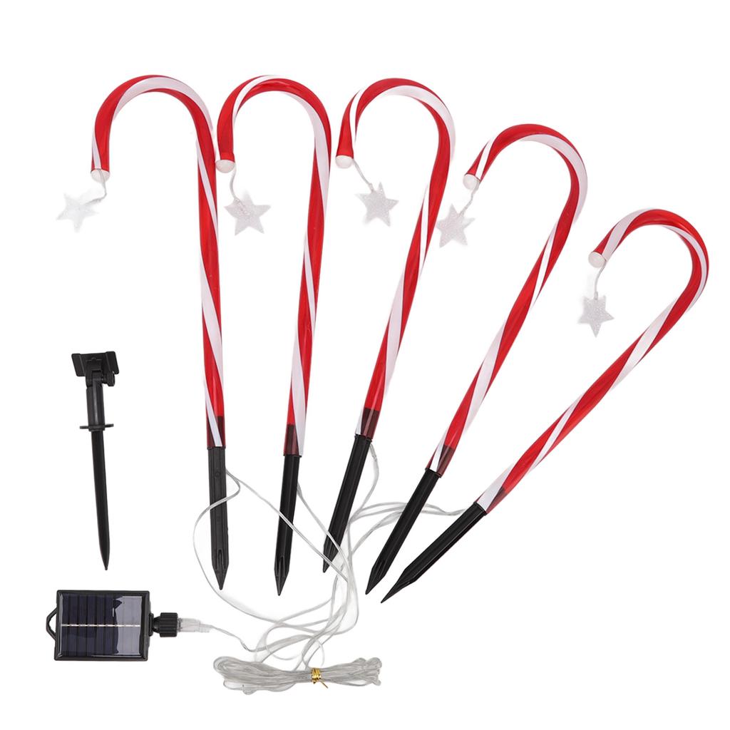 Xmas Candy Cane Lights 1 for 5 IP65 Water Resistant 8 Modes 500mAh Battery Candy Cane Pathway