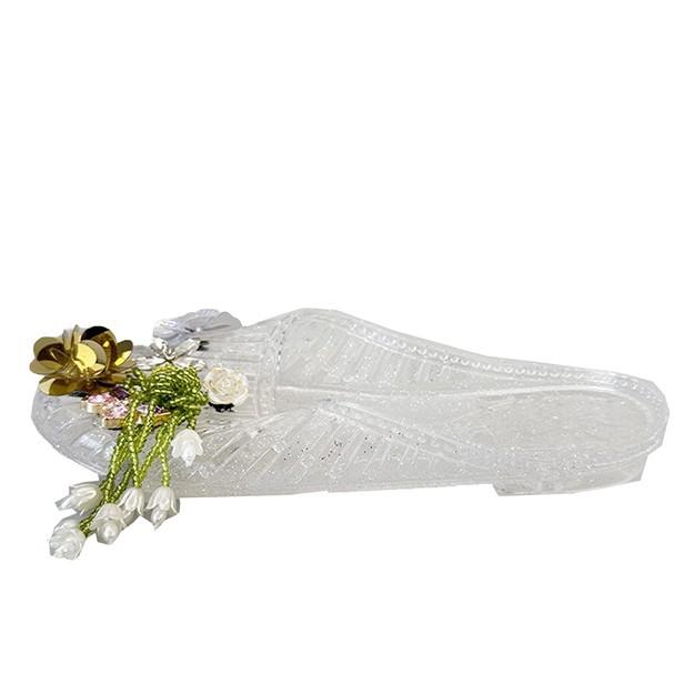 Strandgeléskor fevind ihåliga platta kristallprinsesskor mjuk sula en pedal mode sandaler blomma regnskor