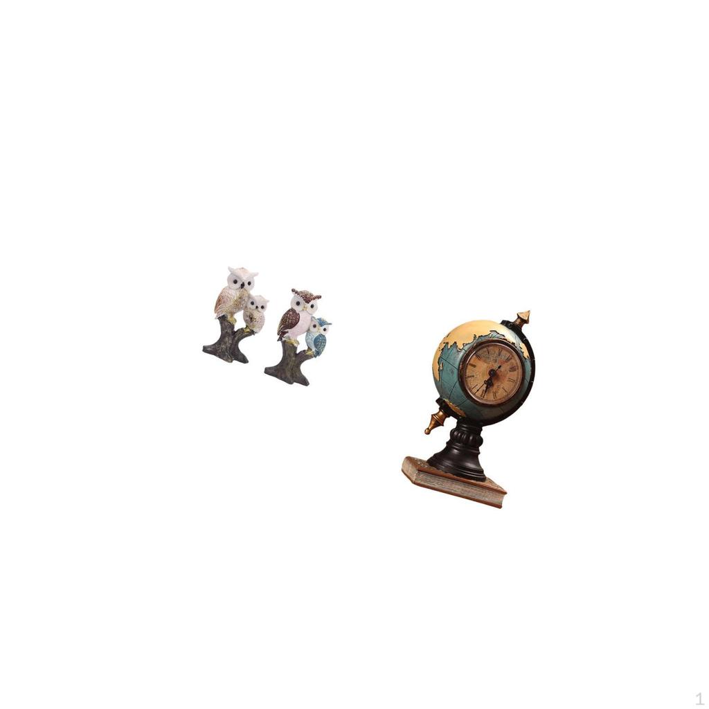 Owl Globe Sculpture Figurine Realistic Animal Modern Statue Table Clock Collectible Art Craft