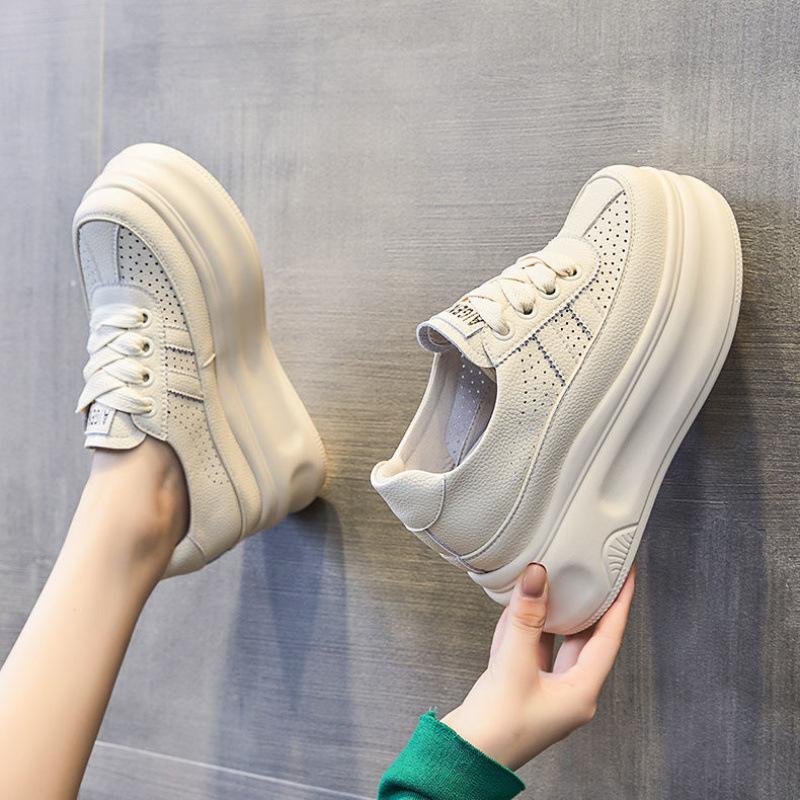 thick-soled little white shoes women's hollow breathable board shoes 2025 summer new inner height-increasing women's shoes small casual shoes