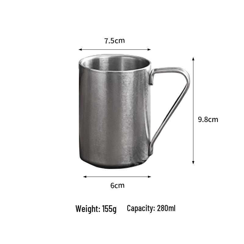 Retro 304 Stainless Steel Double-Layer Insulated Coffee Mug with Handle and Custom Pattern