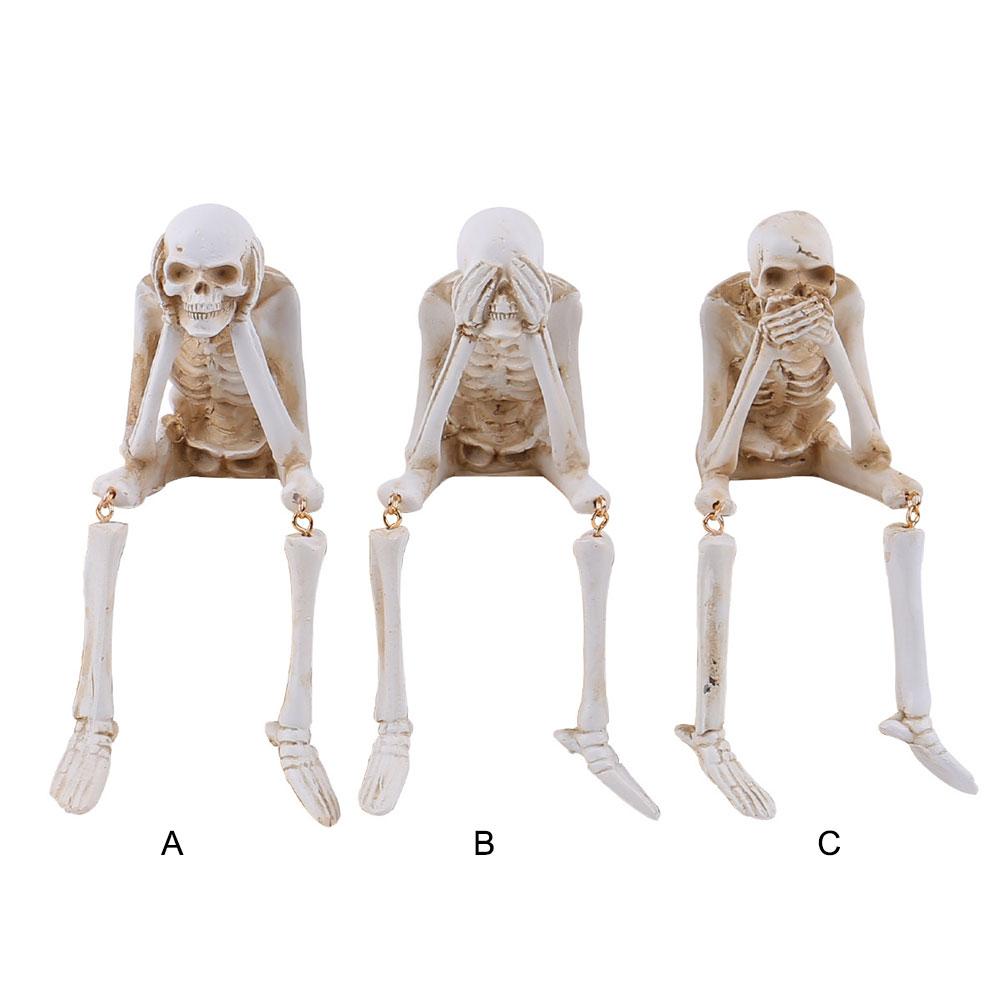 Realistic Skull Decorations See Speak Hear No Evil Skeleton Figurine Skeleton Shelf Sitter Figurines Halloween Gothic Home Decor