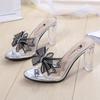 Cool slippers outer thick heel summer high heel transparent one-word slippers crystal and half-tow bow