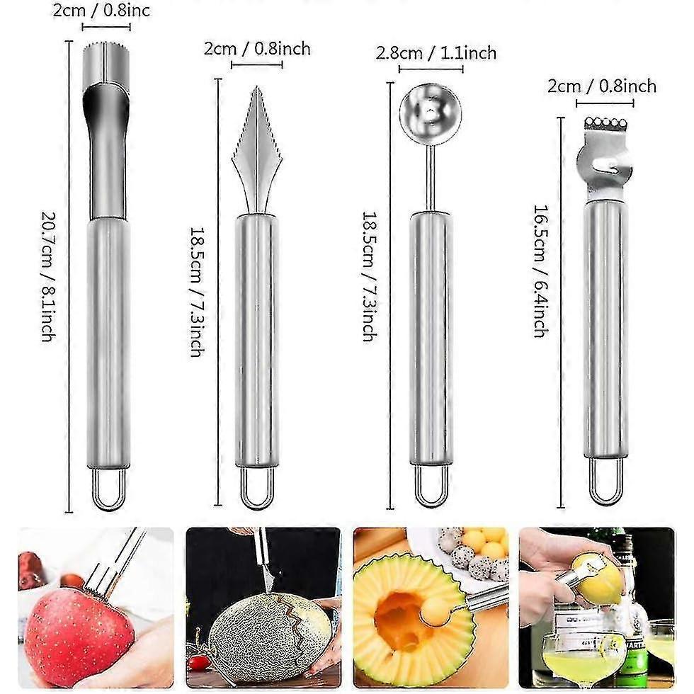 4 Pcs Fruit Tool Set 4 In 1 Fruit Carving Knife Stainless Steel Watermelon Baller Multifunctional Fruit Peeler Seed Remover Kitchen Helper