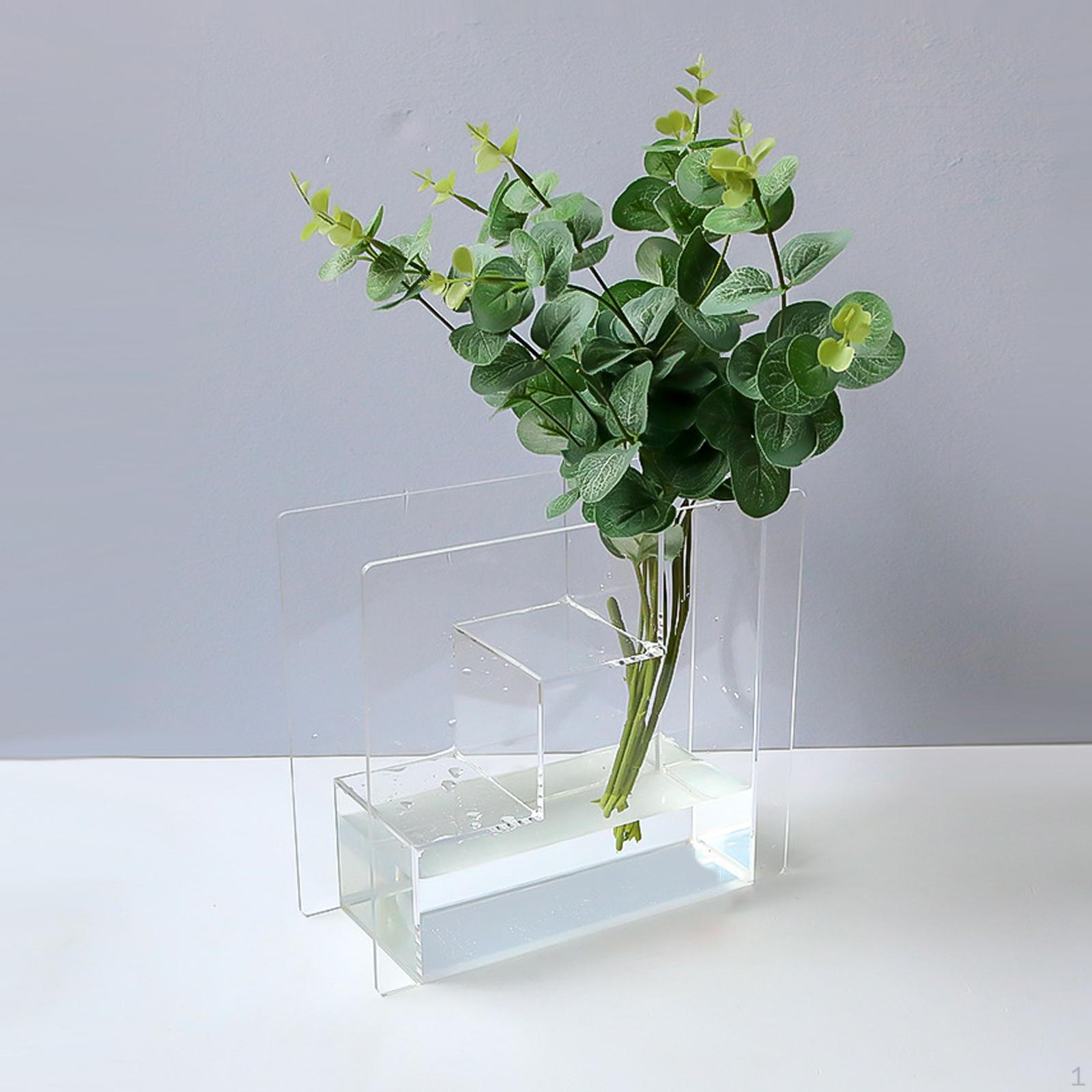 

Acrylic Flower Vase Floral Pot Unique Centerpiece Stepped Design Bud Modern for Restaurant