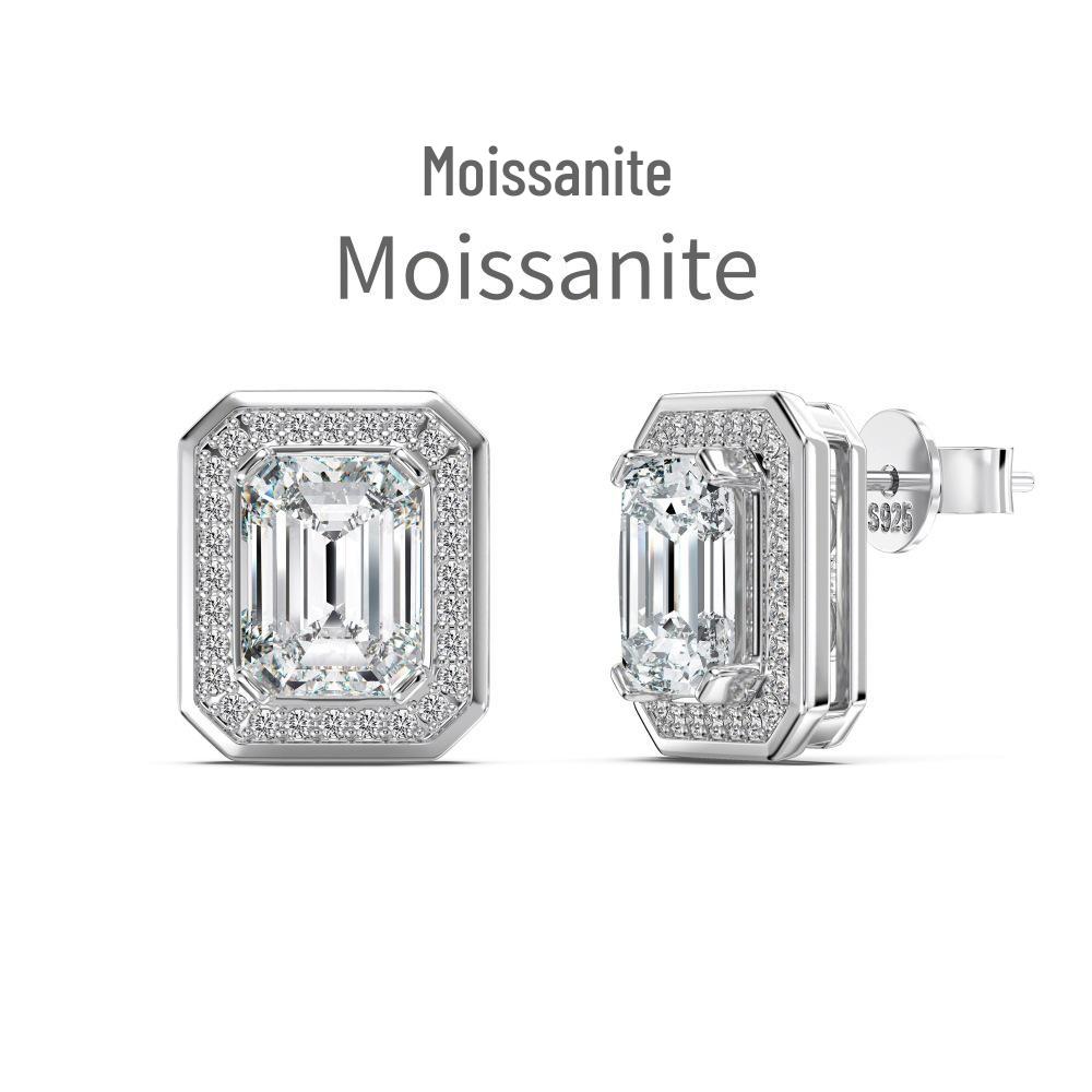 

Mo Sang S925 Sterling Silver Square-Cut Emerald Stud Earrings, 2 Carat, Exquisite Light Luxury Jewelry for Women 925 Silver