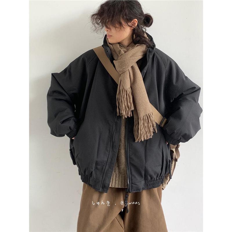 Unisex Retro Japanese Maillard Coffee Stripe Cotton Padded Winter Jacket