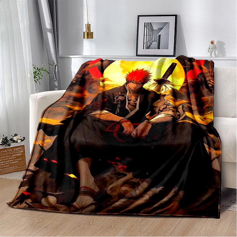 3D Bleach Kurosaki Ichigo Cartoon Anime Soft Blanket,Soft Throw Blanket for Home Bedroom Bed Sofa Travel Cover Child Gift