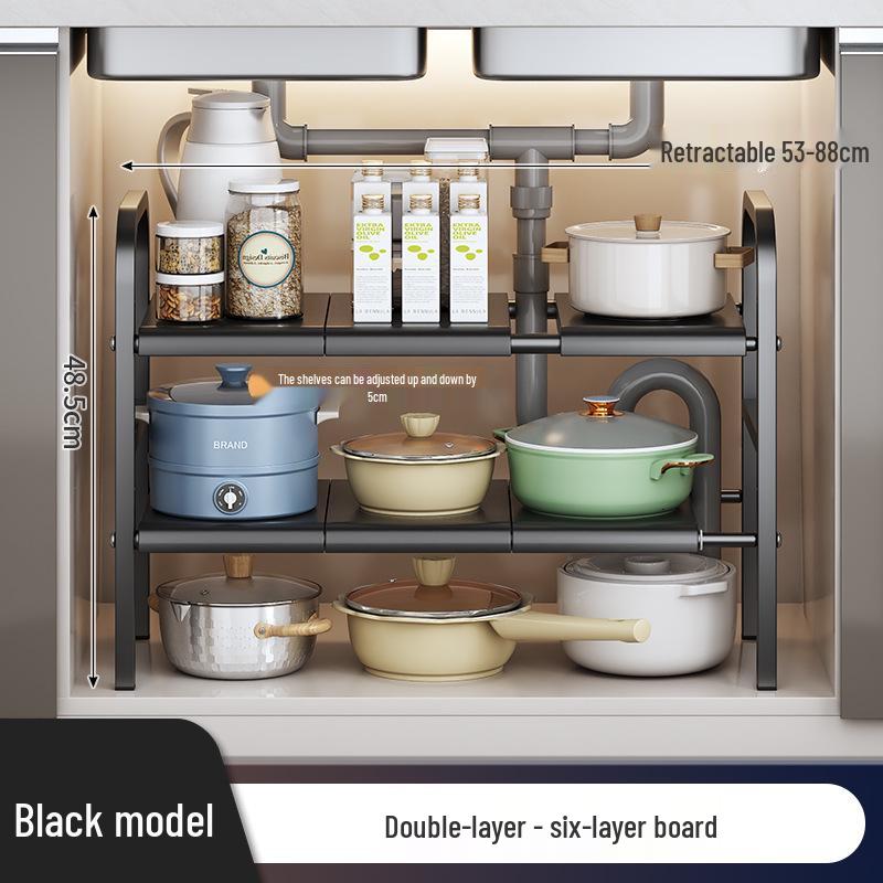 Rozšiřitelný kuchyňský úložný regál: Podumyvadlová police na organizér na nádobí