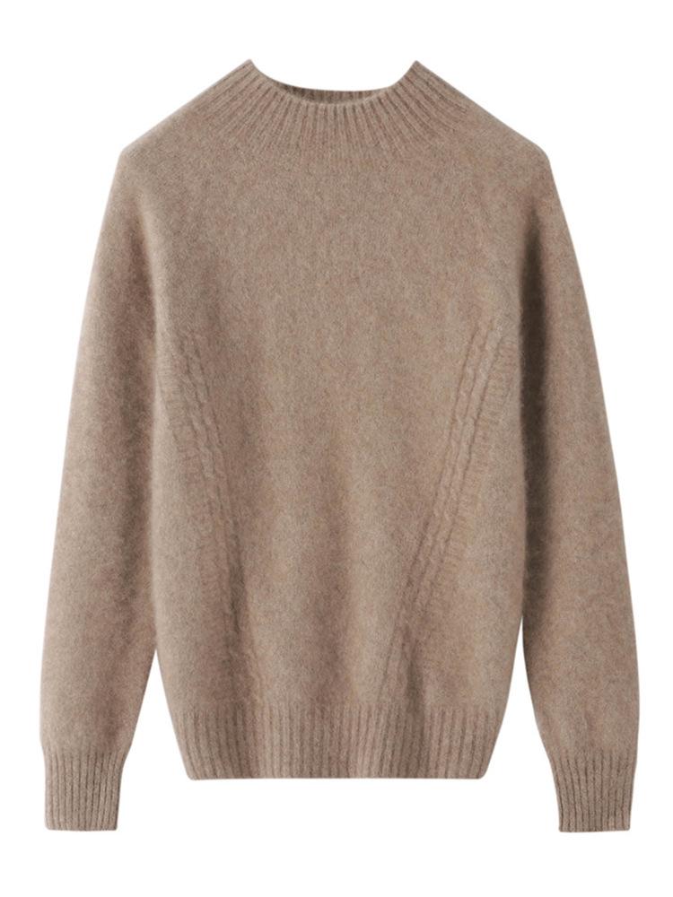 Women's Thick Wool Knitted Sweater, Loose Fit, Half-High Neck, Long-Sleeved, Slimming Base Top