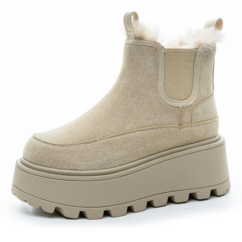 Thick-soled Snow Boots Winter New Velvet Thermal Cotton Shoes Small Height Increase Martin Boots Leather Short Boots
