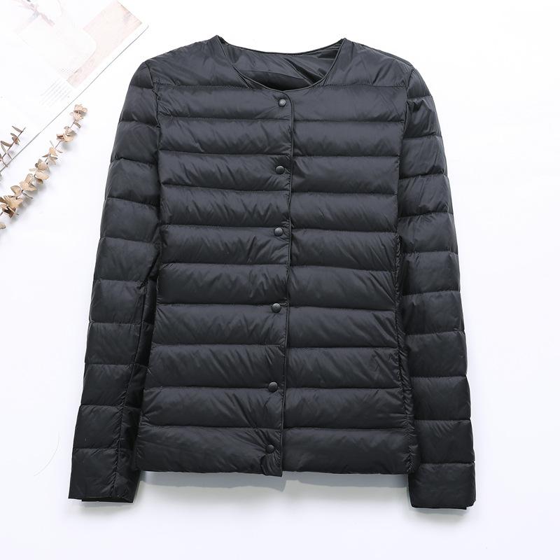 

Жіноча тепла підкладка з круглим вирізом і довгим рукавом, суцільний колір, однобортний теплий білий качиний пух M-4XL XL чорний