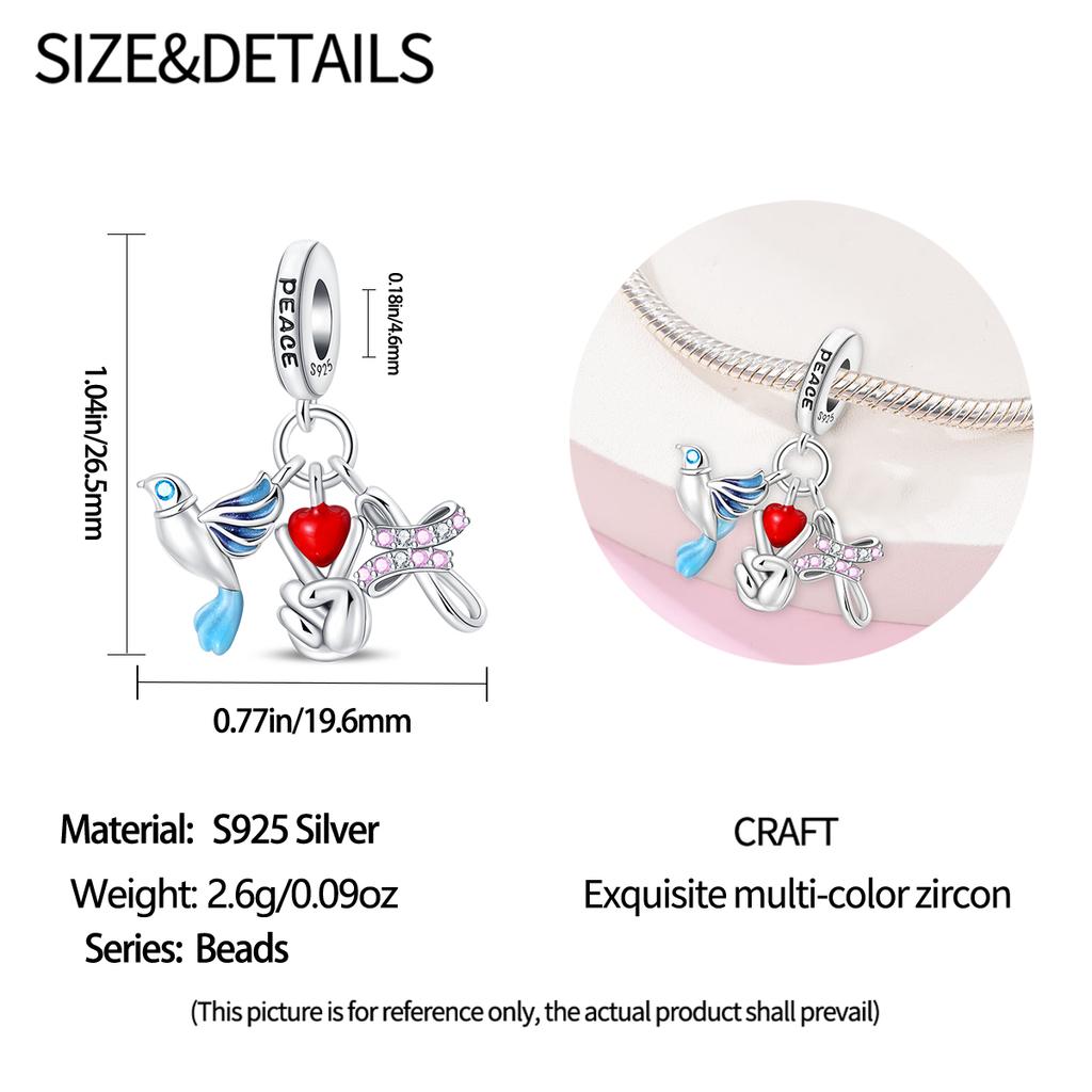 Authentic Charm Bead Charms copper Dove of Peace Bead Charms Compatible With Charm Bead Charms Plata Bracelets for Women Women Jewellery Making Diy