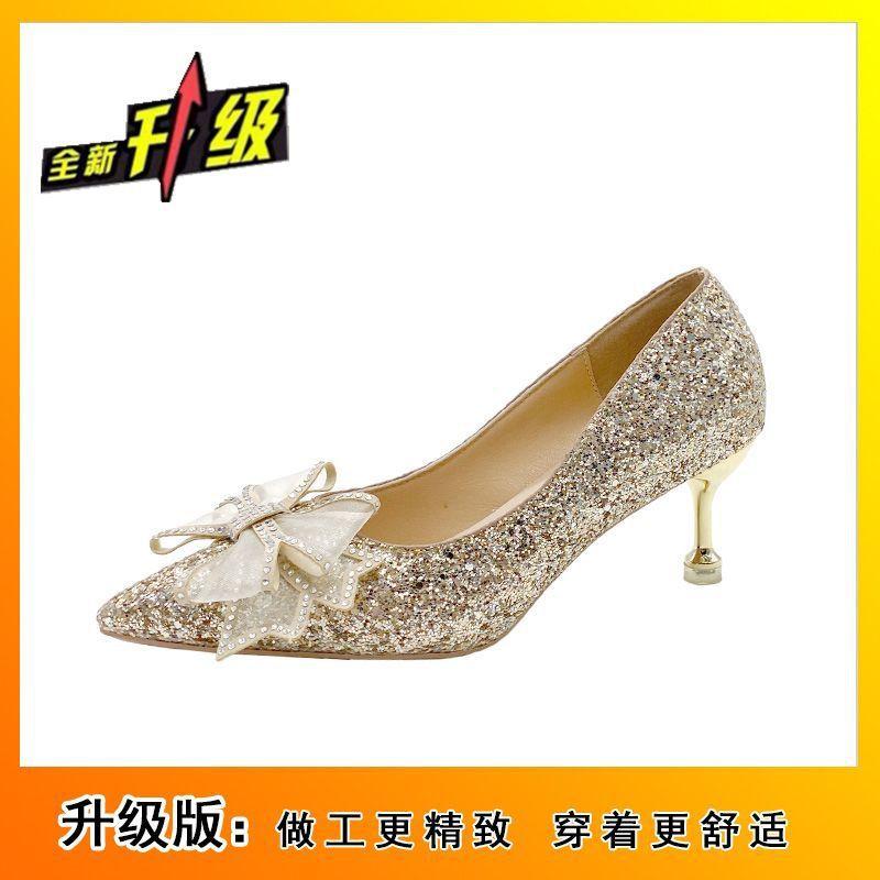 stiletto bow bridesmaid crystal high heels Mary Jane single shoes French wedding dress wedding shoes 2025 spring and autumn new