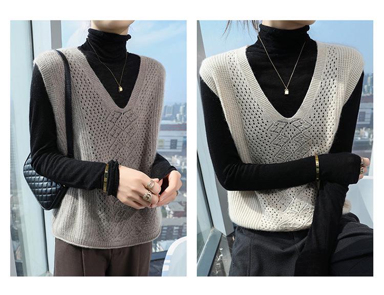 Women's 2024 Spring/Autumn Loose Cashmere V-neck Sleeveless Knit Vest