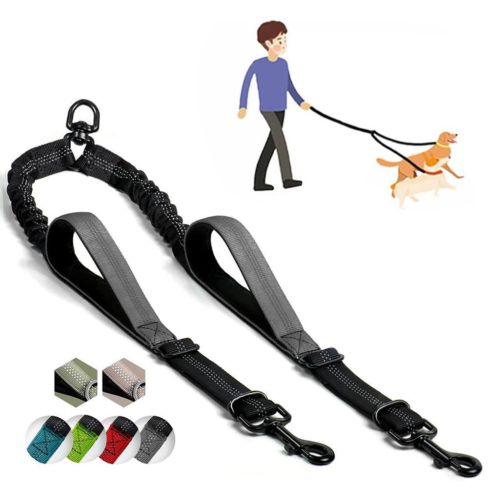 Explosion Proof Impact Elastic Buffering Adjustable One To Two Double Dog Leashes Dog Walking Accessories for Small Dogs