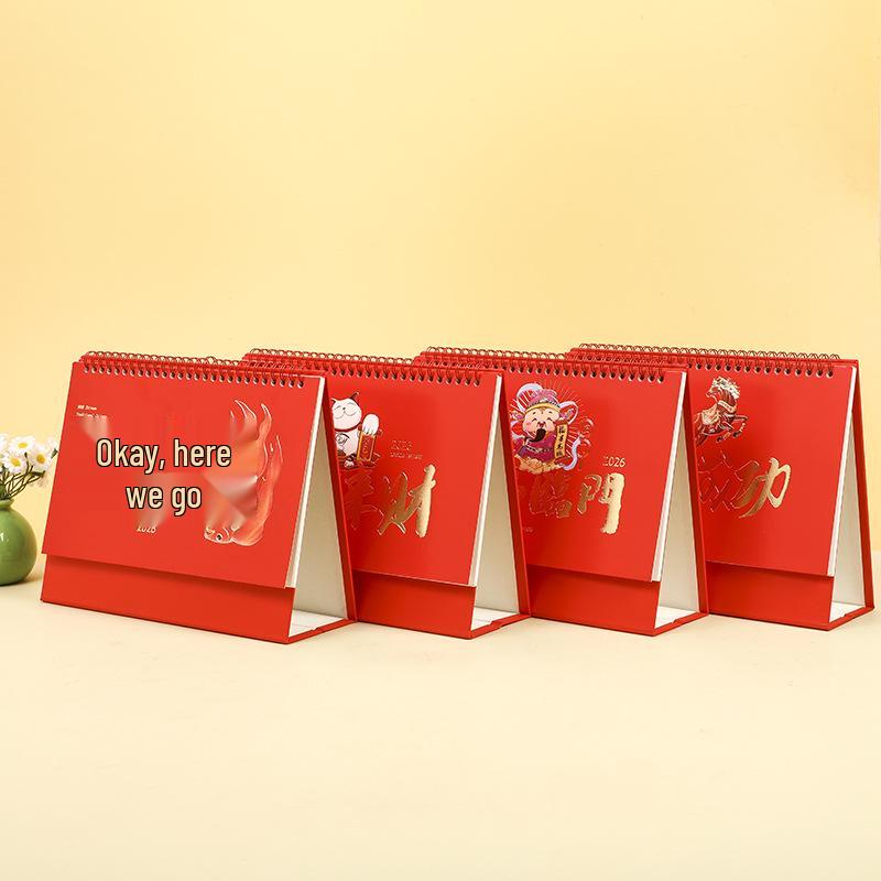 2026 Year of the Horse Chinese Red Hot Stamped Desktop Calendar with Embossed Design