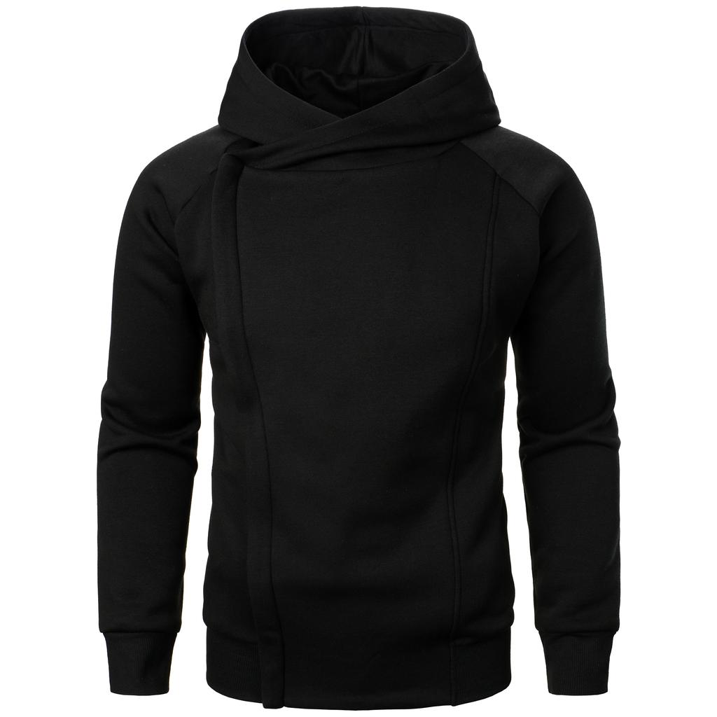 Autumn Winter Men's Solid Color Hooded Long Sleeve Side Zipper Design Hoodie