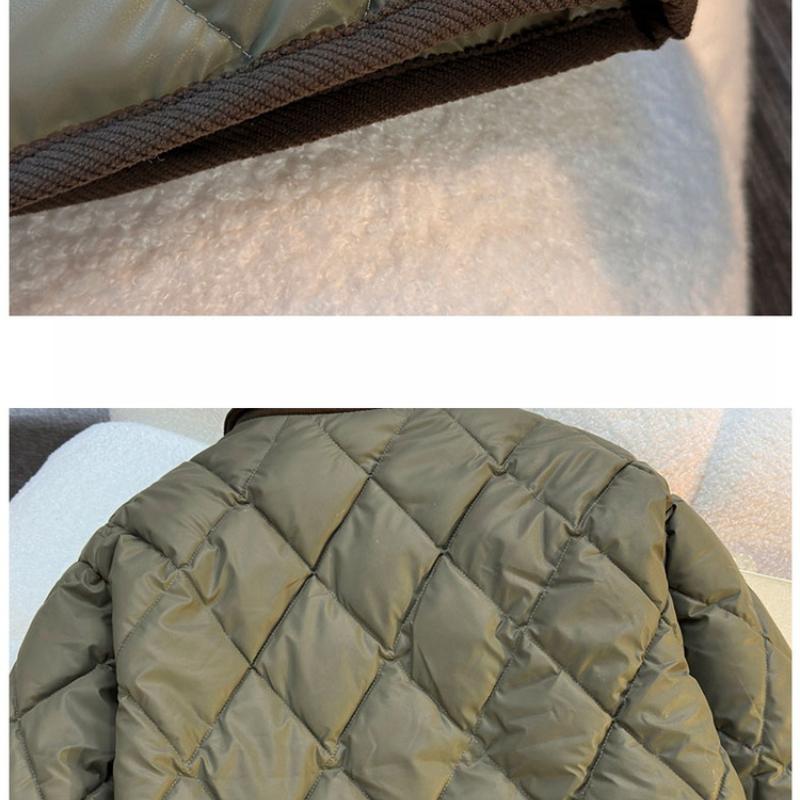  Winter New Diamond Pattern Cotton Jacket Short Loose Turn-Down Collar Cotton Coat Korean Version Women's Outerwear