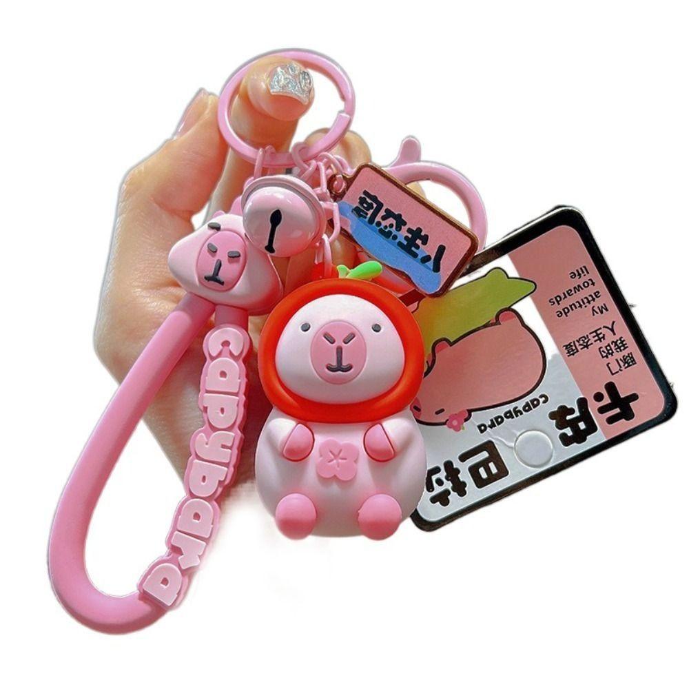 Peach Cartoon Capybara Keyring Orange Pink Capybara Keyring Fashion Pink Capybara Keychain  Kids