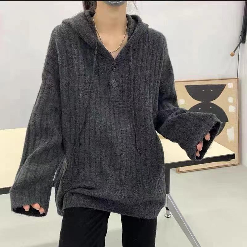 Свитер с капюшоном Pit Strip женский осенний свободный модный повседневный мягкий восковой свитер топ One Size темно серый 2739₽