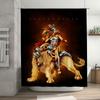 Superhero Costume Shower Curtain, Fantasy Heroine Riding a Beast Print Waterproof Fabric Home Decor Bathroom Accessory Set for K