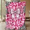 Pink Leopard Roses Bow Theme blanket Lightweight Warm Flannel Blanket Decorative Throw Blanket for Home Decoration